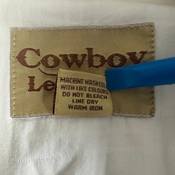 Cowboy Legend Western Shirt XXL White Brown Embroidered Long Sleeve Snap Buttons - Picture 8 of 10